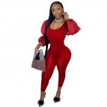 Red Long Sleeve Women Bodycons Sexy Jumpsuit