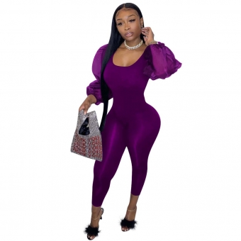 Purple Long Sleeve Women Bodycons Sexy Jumpsuit