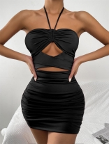 Black Sleeveless Halter Off-Shoulder Sexy Bodycons Dress