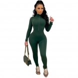 Green Long Sleeve Zipper Bodycons Women Sexy Jumpsuit