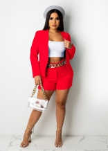 Red Long Sleeve Women Jacket Fashion Short Sets