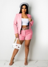 Pink Long Sleeve Women Jacket Fashion Short Sets