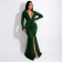Green Long Sleeve Deep V-Neck Corset Waist Slit Women Maxi Dress