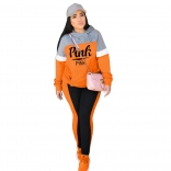 Orange Long Sleeve Printed PINK Fashion 2PCS Sport Dress