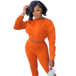 Orange Long Sleeve 2PCS Tight Waist Women Sexy Sport Dress