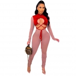 Red Long Sleeve Hollow-out Bandage Sexy Jumpsuit