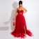 Red Halter Sleeveless Low-Cut Lace Sexy Hollow-out Ladies Maxi Evening Dress