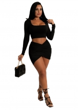 Black Long Sleeve Low-cut Bandage Women Mini Dress