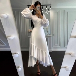 White Long Sleeve Fashion Women INS Sexy Jersey Dress