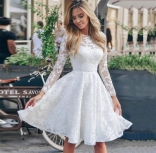 White Lace Long Sleeve Fashion Women Skirt Dress