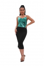Green Sleeveless Halter Sequins Women Bodycons Midi Dress