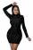 Black Long Sleeve O-Neck Mesh Printed Bodycons Mini Dress