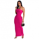 Red Single Halter Hollow-out Bandage Sexy Midi Dress