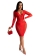Red Long Sleeve Deep V-Neck Mesh Women Sexy Bodycon Dress