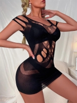 Black Hollow-out Lace Nets Sexy Dress