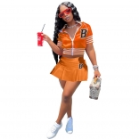 Orange Short Sleeve Printed Letter Sports Skirt Dress