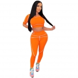 Orange Short Sleeve O-Neck Bodycon Sports Women Jumpsuit
