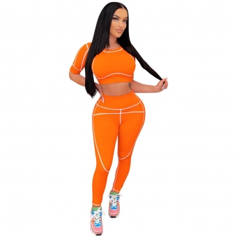 Orange Short Sleeve O-Neck Bodycon Sports Women Jumpsuit