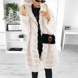 White Long Sleeve Fashion Women Feather Coat