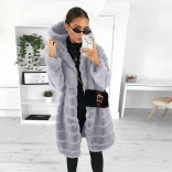 Grey Long Sleeve Fashion Women Feather Coat