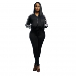 Black Long Sleeve Zipper Women Fashion 2PCS Sports Dress