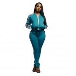 Blue Long Sleeve Zipper Women Fashion 2PCS Sports Dress