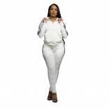 White Long Sleeve Zipper Women Fashion 2PCS Sports Dress