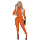 Orange Long Sleeve Hollow-out Women Bandgae Sexy Jumpsuit