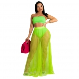 Green Off-Shoulder Boat-Neck Mesh Women Fashion Maxi Dress