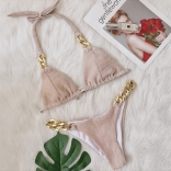 PinkGolden Halter V-Neck Golden Chains Diamond Sexy Swimwear