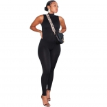 Black Sleeveless Zipper Bodycon Sports Women Sexy Jumpsuit