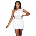 White Sleeveless Halter Mesh Bodycon Sexy Women Mini Dress