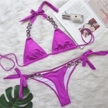 Purple Halter Diamond Women Sexy Swimming Bikinis
