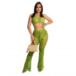 Green Sleeveless V-Neck Hollow-out Nets Bandage Jumpsuit Dress