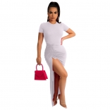 White Short Sleeve O-Neck Bandage Sexy Women Maxi Dress