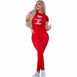 Red Halter Sleeveless Printed Bodycon Sexy Sports Dress