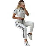 White Short Sleeve Zipper V-Neck Printed Fashion Sports Dress