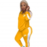Yellow Long Sleeve Zipper Fashion Women Sports Dress
