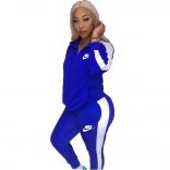Blue Long Sleeve Zipper Fashion Women Sports Dress