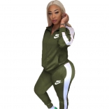 Green Long Sleeve Zipper Fashion Women Sports Dress