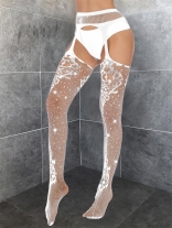 White Sexy Halter Lace Diamond Bodystocking