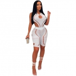 White Sleeveless V-Neck Hollow-out Nets Women Bandage Rompers