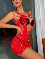 Red Lace Diamond Sexy Women Chemise Lingerie