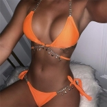 Orange Halter Diamond Sexy Women Bandage Bikini