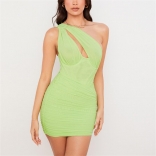 Green Sleeveless V-Neck Bone Line Lining Bodycon Mini Dress