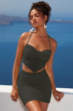 Black Sleeveless Halter Mesh 2PCS Women Bodycon Mini Dress