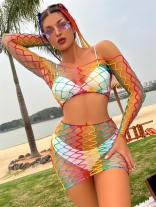 Colors Hollow-out Nets Sexy Beach Dress