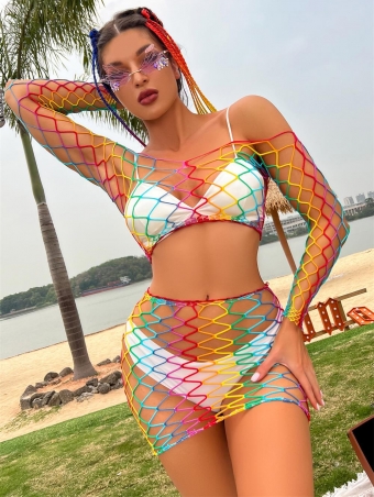 Colors Hollow-out Nets Sexy Beach Dress