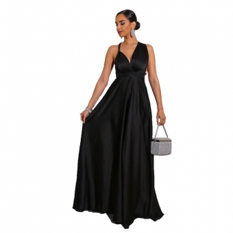Black Halter V-Neck Backless Low-Cut Fashion Sexy Long Dress