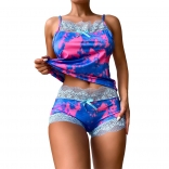 Blue Sleeveless Lace Printed Sexy Club Short Sets